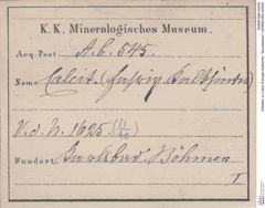 Etiketten zu Calcit (Fasriger Kalksinter, "Sprudelstein") (NHMW-MIN-Ab545)